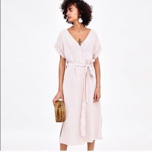 Zara TRF Red White Striped Button Front Midi - XS